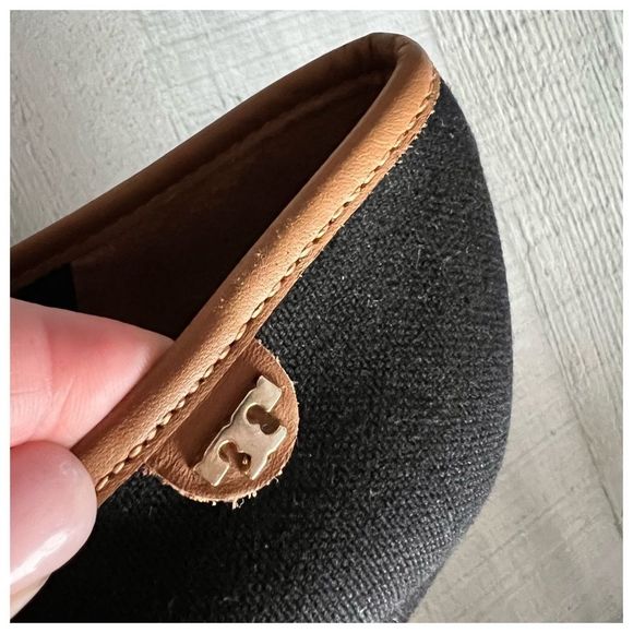 Tory Burch | Black Majorca Peep Toe Canvas Wedge | 9 - Picture 14 of 15